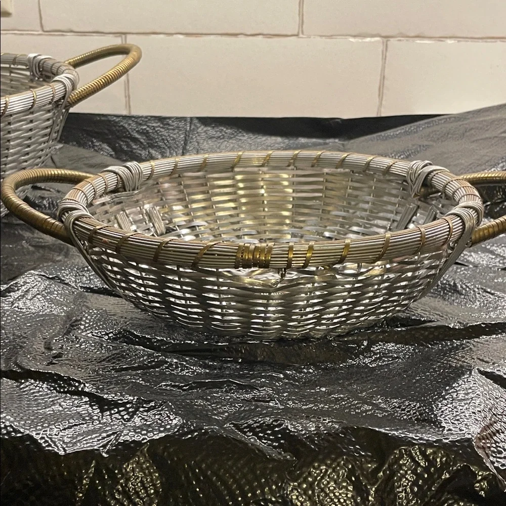 Versace Silver and Gold Woven Basket with Handles. - Picture 5 of 12